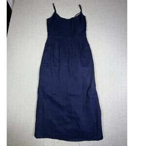 NWT Quince Women Small Navy 100% Linen Midi Sundress Minimalist Summer Dress